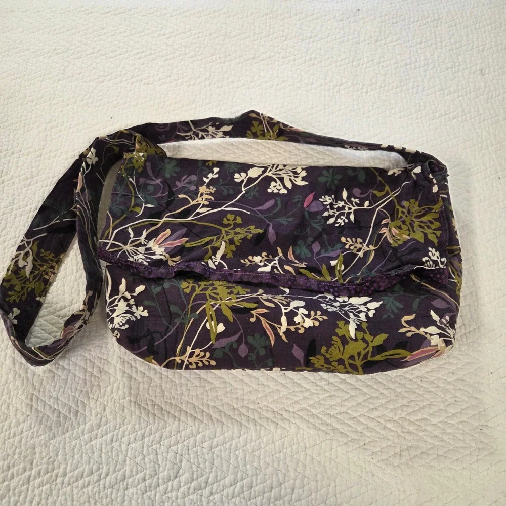 Purple‎ Floral Cotton Messenger Bag Boho Botanical Crossbody Flap Purse